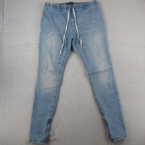 PacSun Active Stretch Light Wash Skinny Denim Jogger Mens Large Ankle Zip Blue
